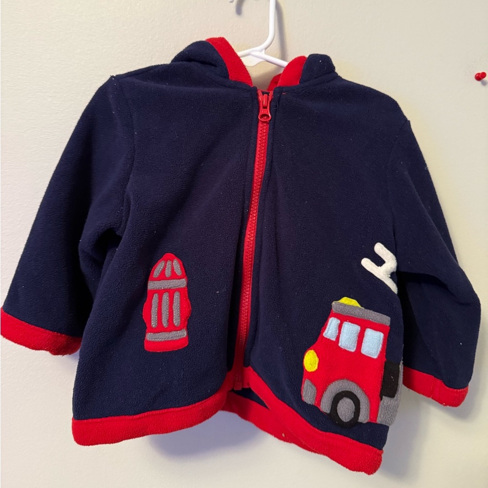 American Widgeon Navy Blue Fleece Hoodie with Fire Truck Design